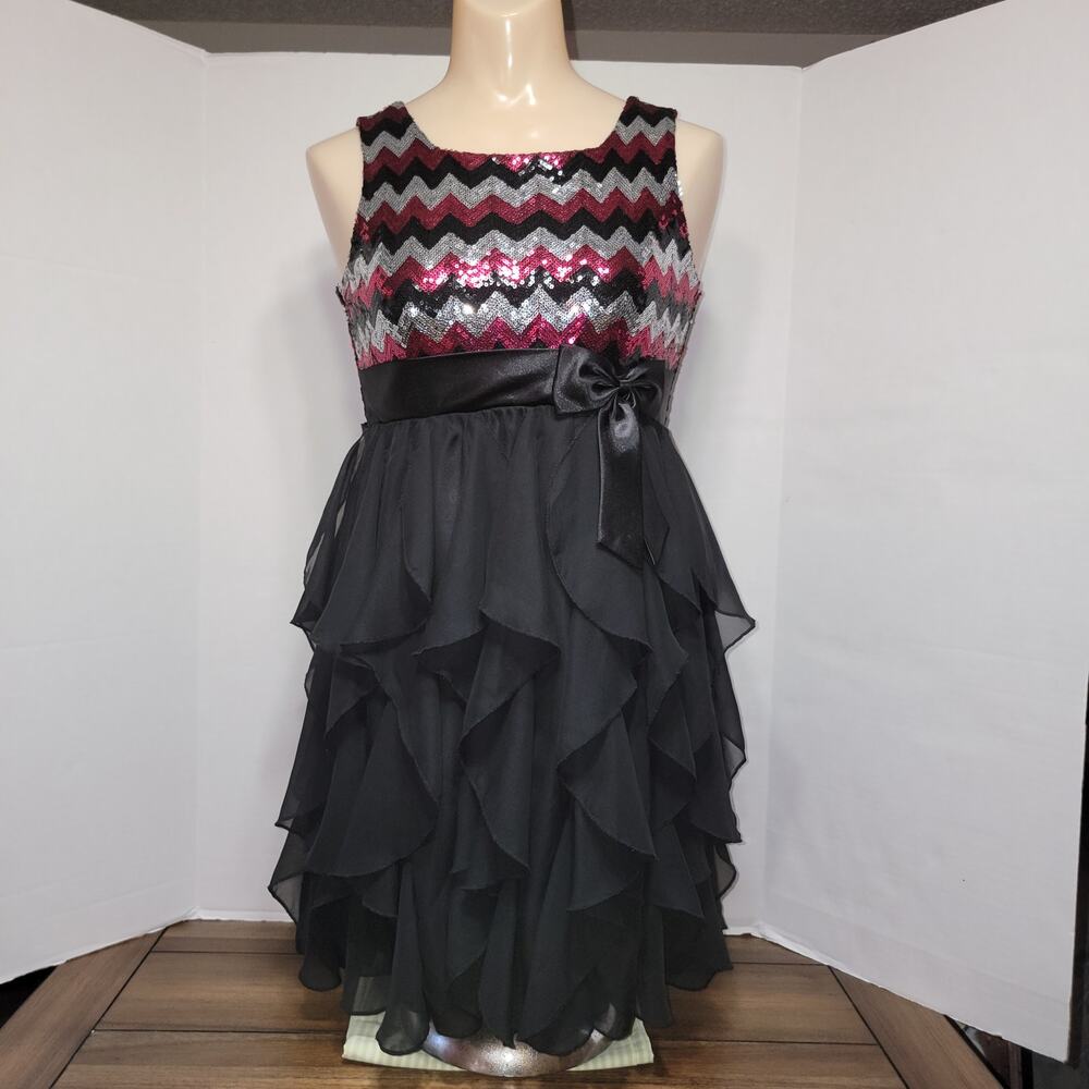 American Princess Girls Party Dress w/ Sequin Top, Multi-Layer Skirt - Size 14